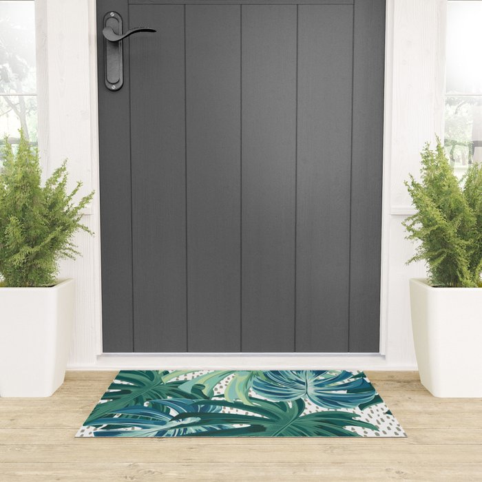Tropical Palms, Green and Blue, Abstract Welcome Mat Gallery Image 3