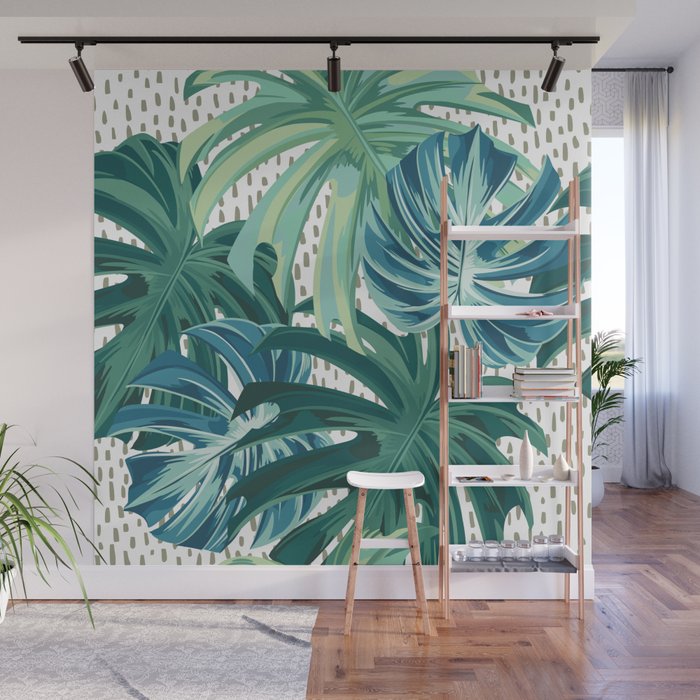 Tropical Palms, Green and Blue, Abstract Wall Mural Gallery Image 1