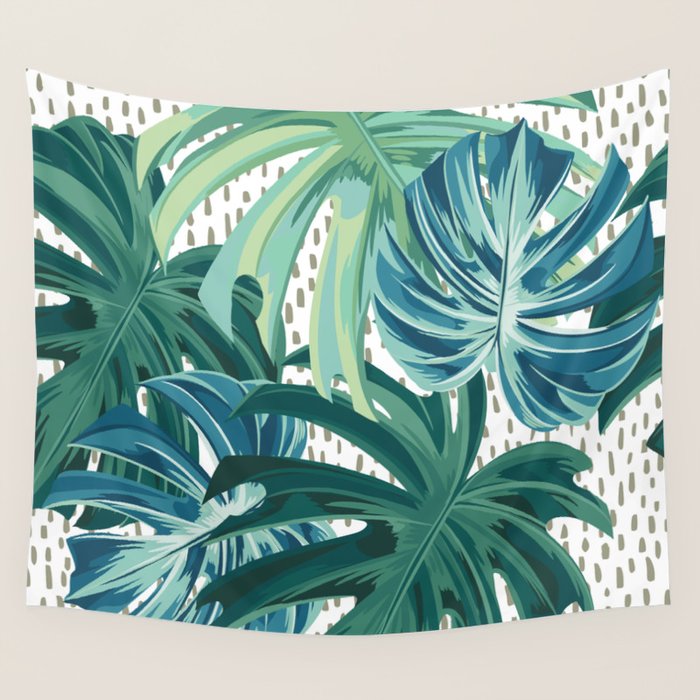 Tropical Palms, Green and Blue, Abstract Wall Tapestry Gallery Image 1