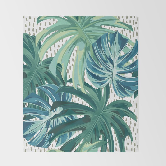 Tropical Palms, Green and Blue, Abstract Throw Blanket Gallery Image 2
