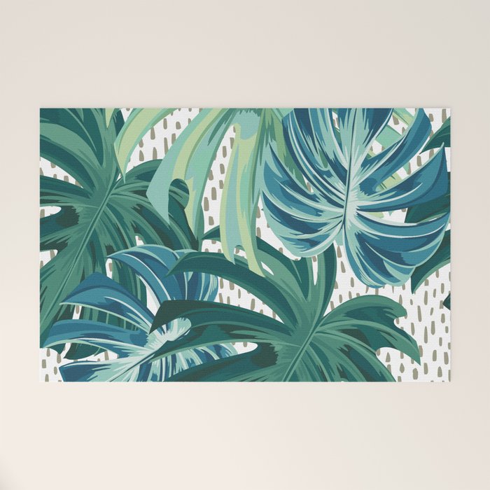 Tropical Palms, Green and Blue, Abstract Welcome Mat Gallery Image 1
