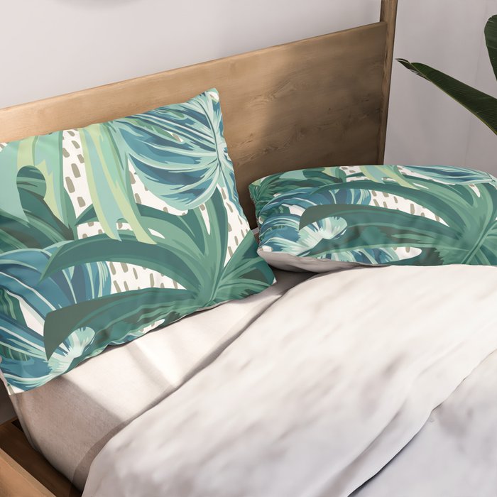 Tropical Palms, Green and Blue, Abstract Pillow Sham Gallery Image 2
