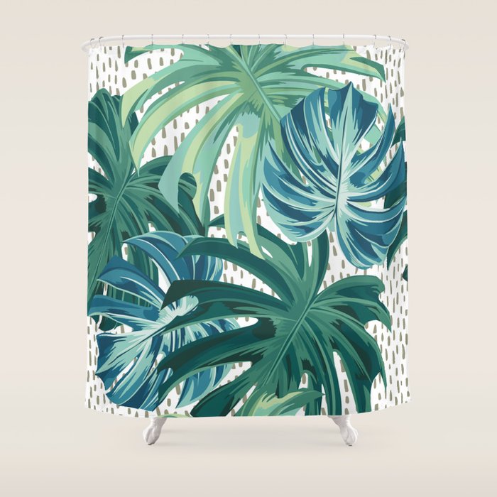 Tropical Palms, Green and Blue, Abstract Shower Curtain Gallery Image 1