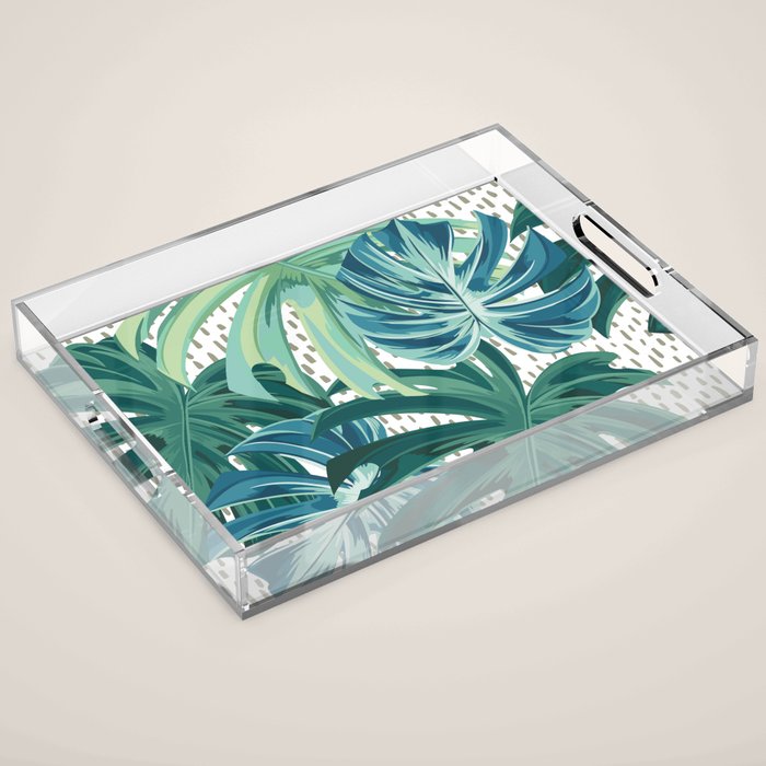 Tropical Palms, Green and Blue, Abstract Acrylic Tray Gallery Image 1