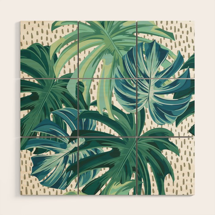Tropical Palms, Green and Blue, Abstract Wood Wall Art Gallery Image 1
