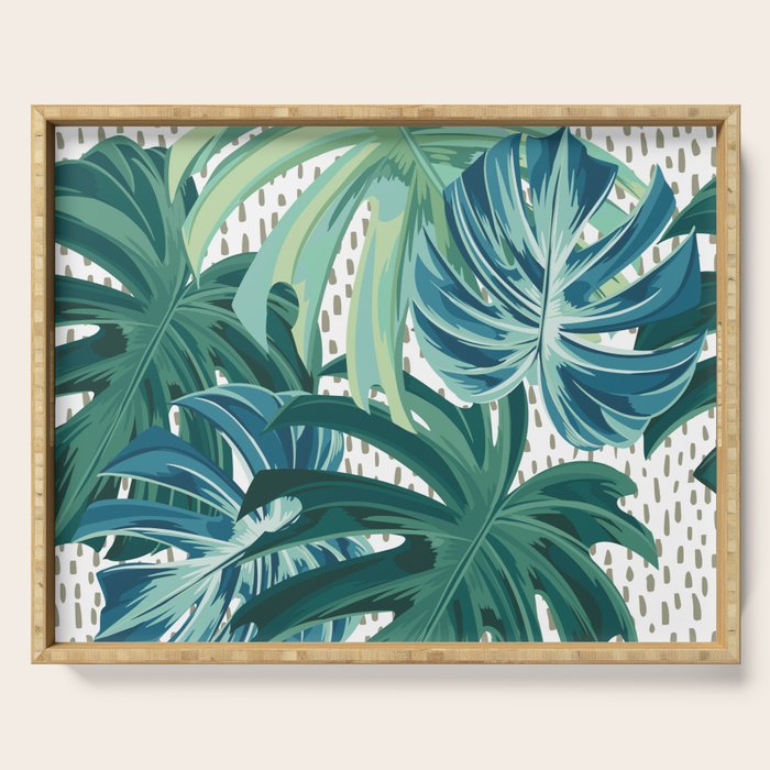 Tropical Palms, Green and Blue, Abstract Serving Tray Gallery Image 1