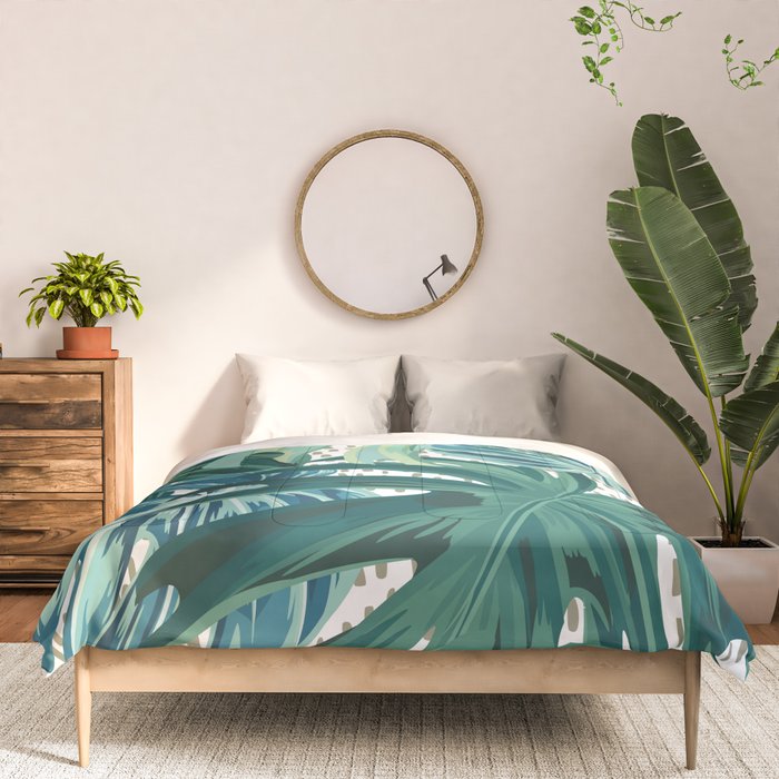 Tropical Palms, Green and Blue, Abstract Comforter Gallery Image 3