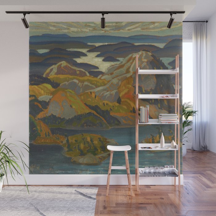 Canadian Landscape Oil Painting Franklin Carmichael Art Nouveau Post-Impressionism Grace Lake 1931 Wall Mural Gallery Image 1