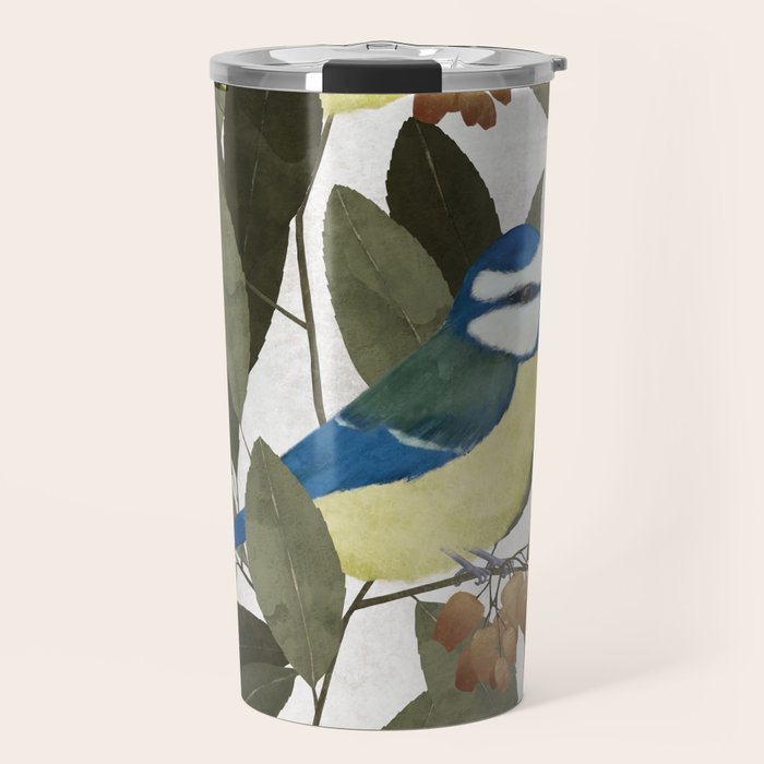 Blue tit and strawberry tree Travel Mug Gallery Image 1