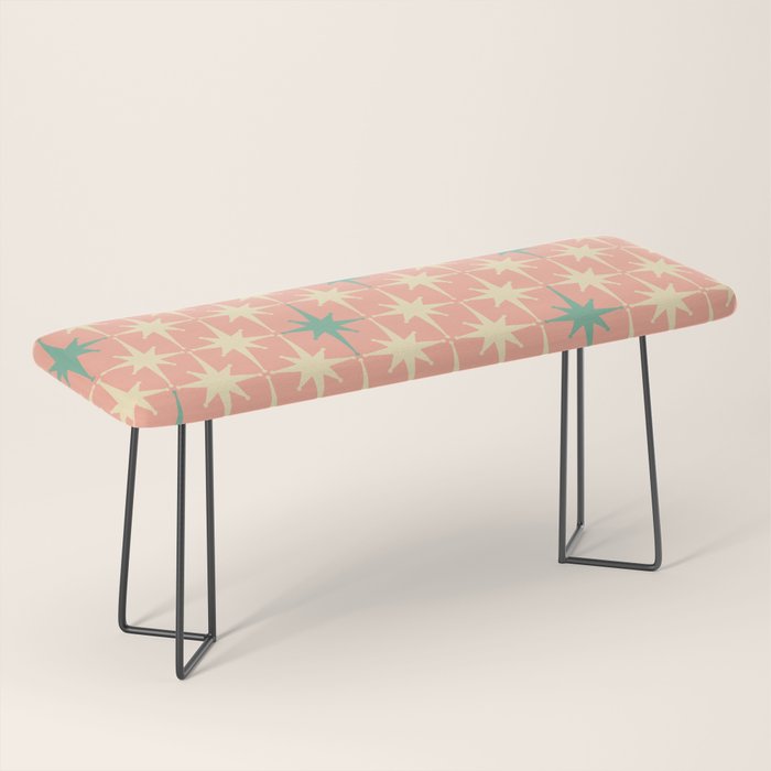 Mid-Century Modern Atomic Stars Pattern Blush Pink Teal Mint Cream Bench Gallery Image 1