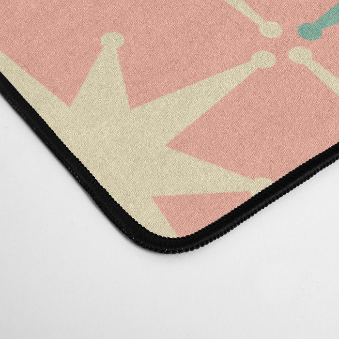 Mid-Century Modern Atomic Stars Pattern Blush Pink Teal Mint Cream Desk Mat Gallery Image 4