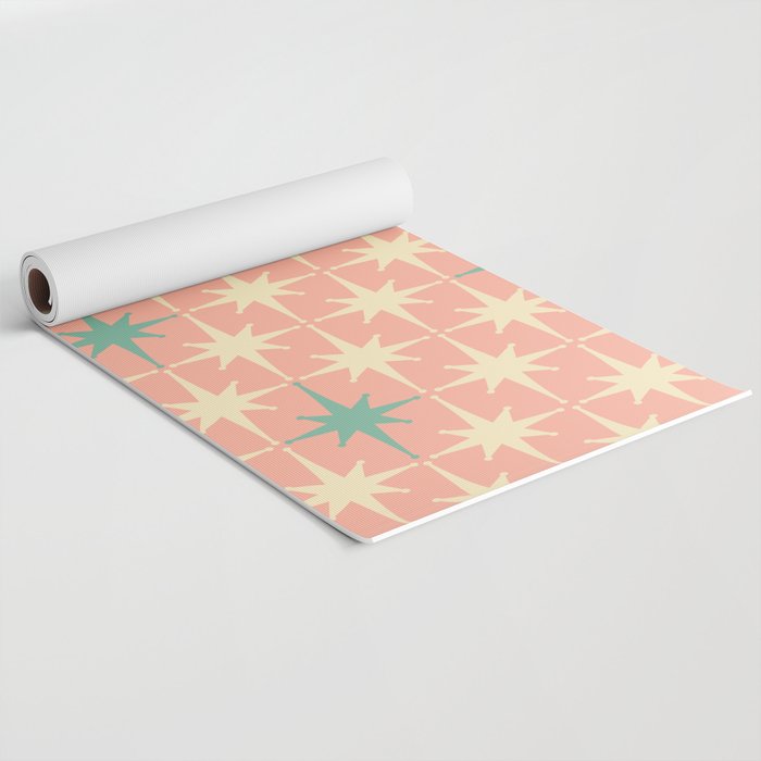 Mid-Century Modern Atomic Stars Pattern Blush Pink Teal Mint Cream Yoga Mat Gallery Image 2