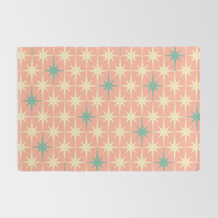 Mid-Century Modern Atomic Stars Pattern Blush Pink Teal Mint Cream Rug Gallery Image 2