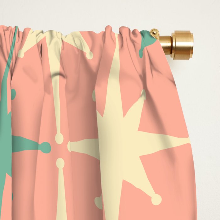 Mid-Century Modern Atomic Stars Pattern Blush Pink Teal Mint Cream Window Curtain Gallery Image 2