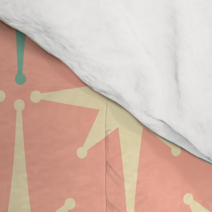 Mid-Century Modern Atomic Stars Pattern Blush Pink Teal Mint Cream Comforter Gallery Image 4
