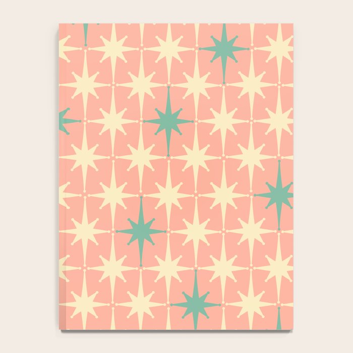 Mid-Century Modern Atomic Stars Pattern Blush Pink Teal Mint Cream Notebook Gallery Image 4