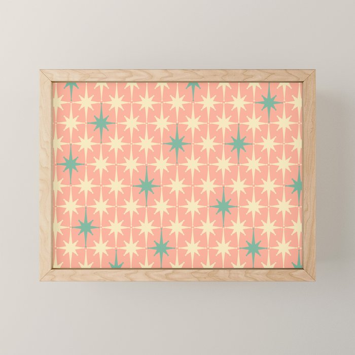 Mid-Century Modern Atomic Stars Pattern Blush Pink Teal Mint Cream Mini Art Print Gallery Image 1