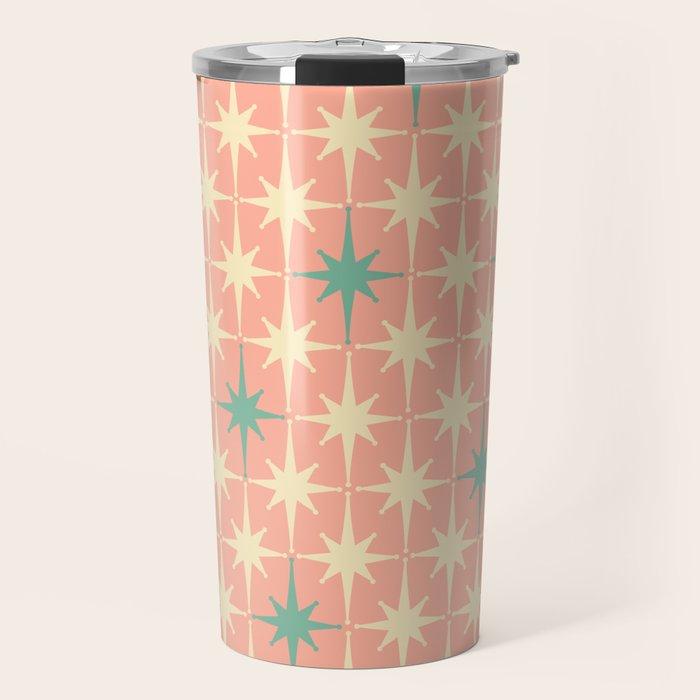 Mid-Century Modern Atomic Stars Pattern Blush Pink Teal Mint Cream Travel Mug Gallery Image 1