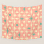 Mid-Century Modern Atomic Stars Pattern Blush Pink Teal Mint Cream Wall Tapestry Gallery Image 4