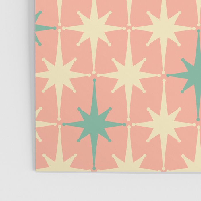 Mid-Century Modern Atomic Stars Pattern Blush Pink Teal Mint Cream Poster Gallery Image 3
