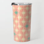 Mid-Century Modern Atomic Stars Pattern Blush Pink Teal Mint Cream Travel Mug Gallery Image 3