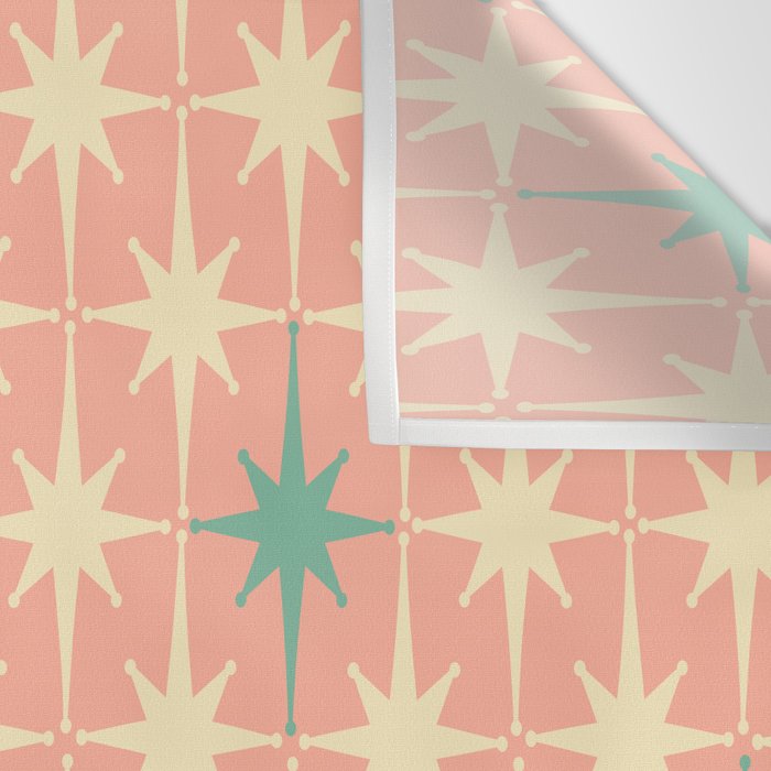 Mid-Century Modern Atomic Stars Pattern Blush Pink Teal Mint Cream Wall Tapestry Gallery Image 3