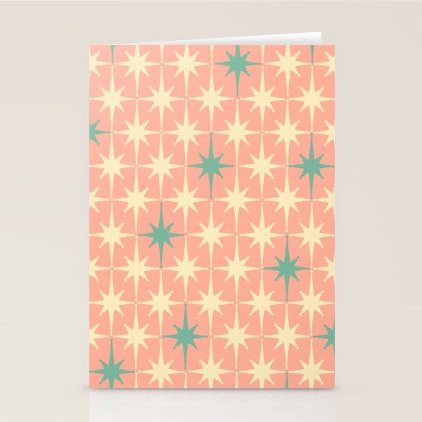 Mid-Century Modern Atomic Stars Pattern Blush Pink Teal Mint Cream Stationery Card Gallery Image 2