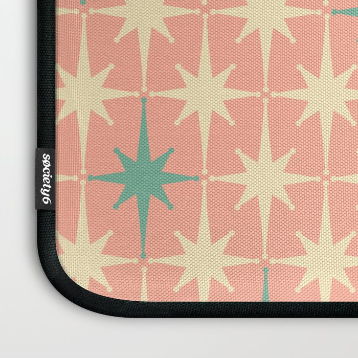 Mid-Century Modern Atomic Stars Pattern Blush Pink Teal Mint Cream Laptop Sleeve Gallery Image 3