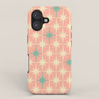 Mid-Century Modern Atomic Stars Pattern Blush Pink Teal Mint Cream iPhone Case Gallery Image 1