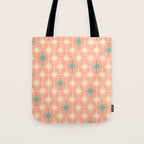 Mid-Century Modern Atomic Stars Pattern Blush Pink Teal Mint Cream Tote Bag Gallery Image 1