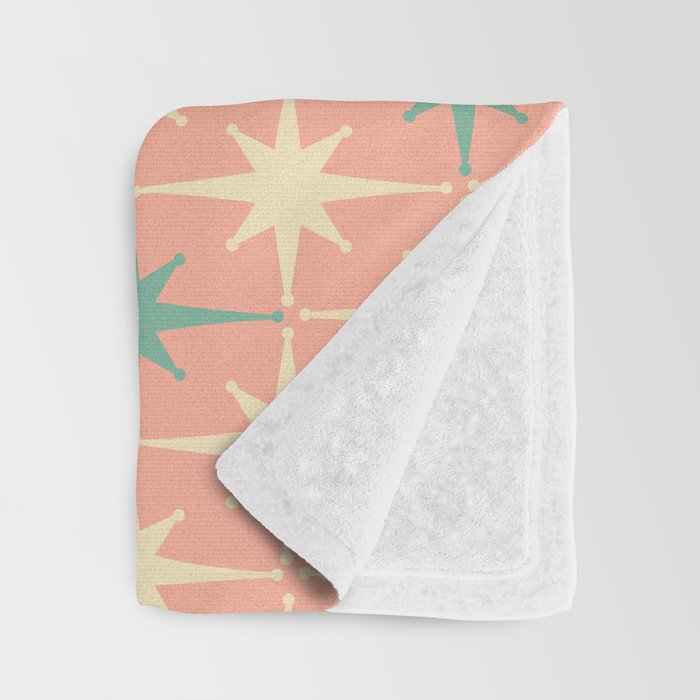 Mid-Century Modern Atomic Stars Pattern Blush Pink Teal Mint Cream Throw Blanket Gallery Image 3