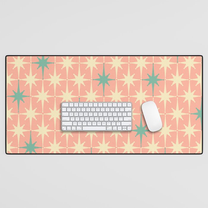 Mid-Century Modern Atomic Stars Pattern Blush Pink Teal Mint Cream Desk Mat Gallery Image 1