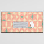 Mid-Century Modern Atomic Stars Pattern Blush Pink Teal Mint Cream Desk Mat Gallery Image 1