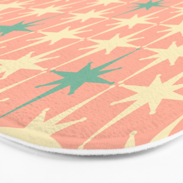 Mid-Century Modern Atomic Stars Pattern Blush Pink Teal Mint Cream Bath Mat Gallery Image 3