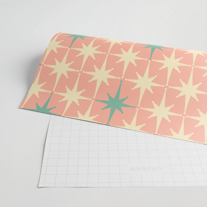 Mid-Century Modern Atomic Stars Pattern Blush Pink Teal Mint Cream Wrapping Paper Gallery Image 2