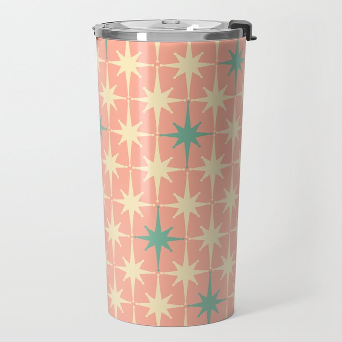 Mid-Century Modern Atomic Stars Pattern Blush Pink Teal Mint Cream Travel Mug Gallery Image 2