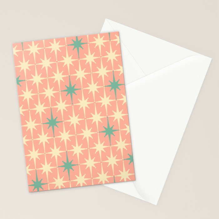 Mid-Century Modern Atomic Stars Pattern Blush Pink Teal Mint Cream Stationery Card Gallery Image 2
