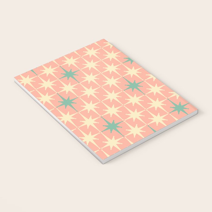 Mid-Century Modern Atomic Stars Pattern Blush Pink Teal Mint Cream Notebook Gallery Image 3
