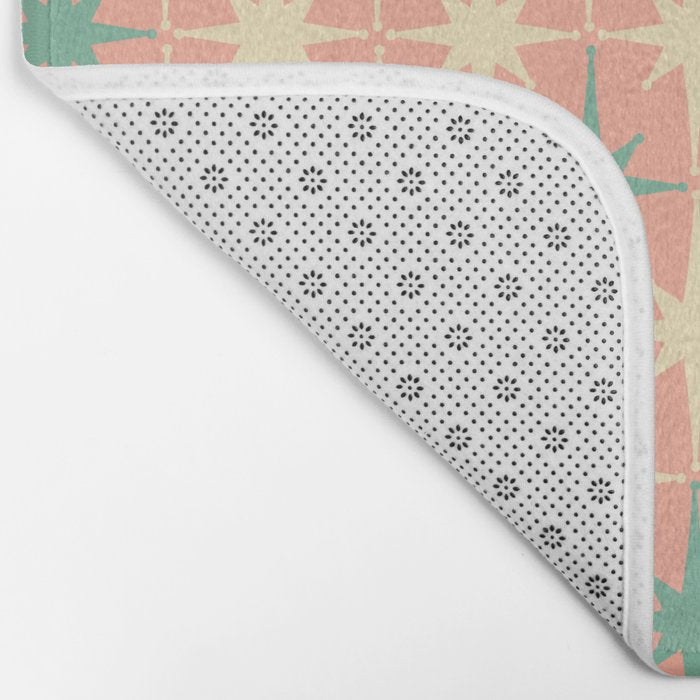 Mid-Century Modern Atomic Stars Pattern Blush Pink Teal Mint Cream Bath Mat Gallery Image 2