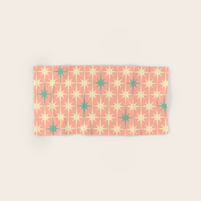 Mid-Century Modern Atomic Stars Pattern Blush Pink Teal Mint Cream Bath Towel Gallery Image 1
