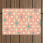 Mid-Century Modern Atomic Stars Pattern Blush Pink Teal Mint Cream Outdoor Rug Gallery Image 1