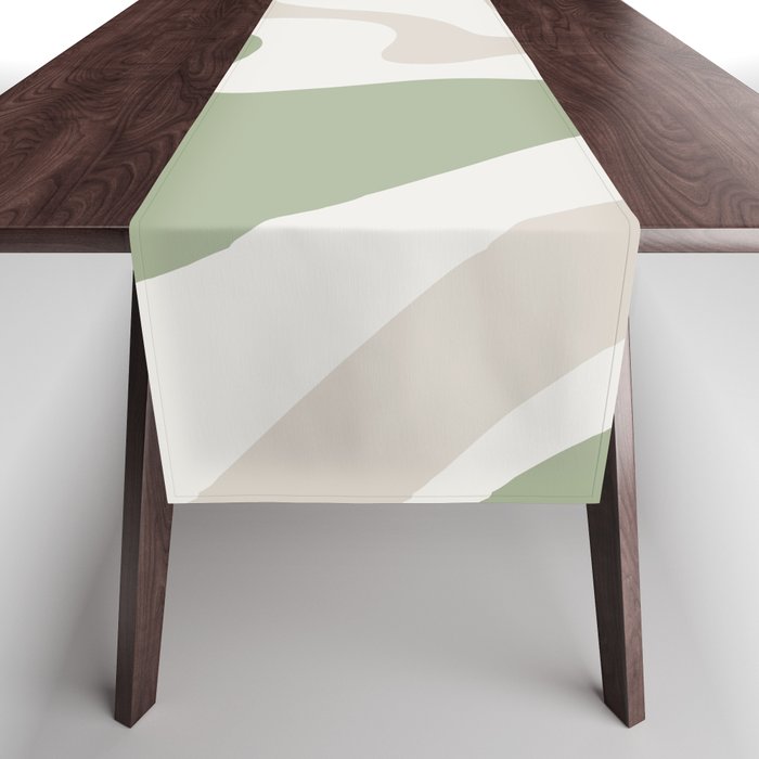 Retro Liquid Swirl Abstract Pattern in Cream, Sage, Beige Table Runner Gallery Image 1