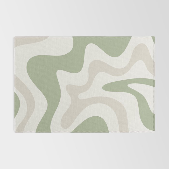 Retro Liquid Swirl Abstract Pattern in Cream, Sage, Beige Rug Gallery Image 2