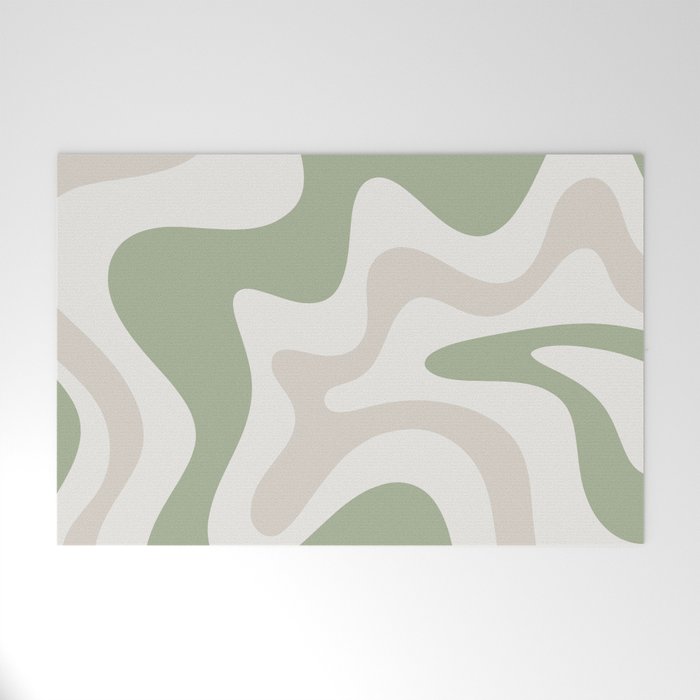 Retro Liquid Swirl Abstract Pattern in Cream, Sage, Beige Welcome Mat Gallery Image 1