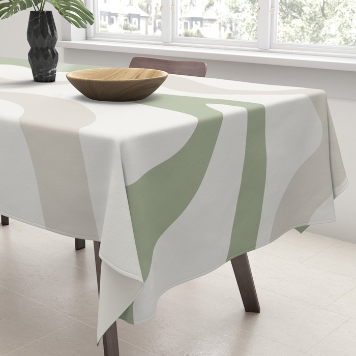 Retro Liquid Swirl Abstract Pattern in Cream, Sage, Beige Tablecloth Gallery Image 3