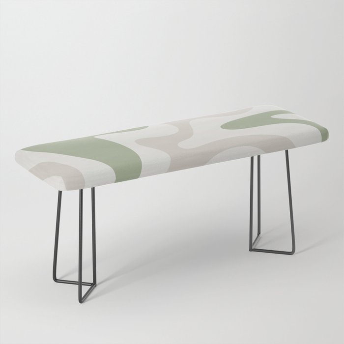 Retro Liquid Swirl Abstract Pattern in Cream, Sage, Beige Bench Gallery Image 1