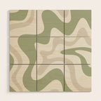 Retro Liquid Swirl Abstract Pattern in Cream, Sage, Beige Wood Wall Art Gallery Image 1