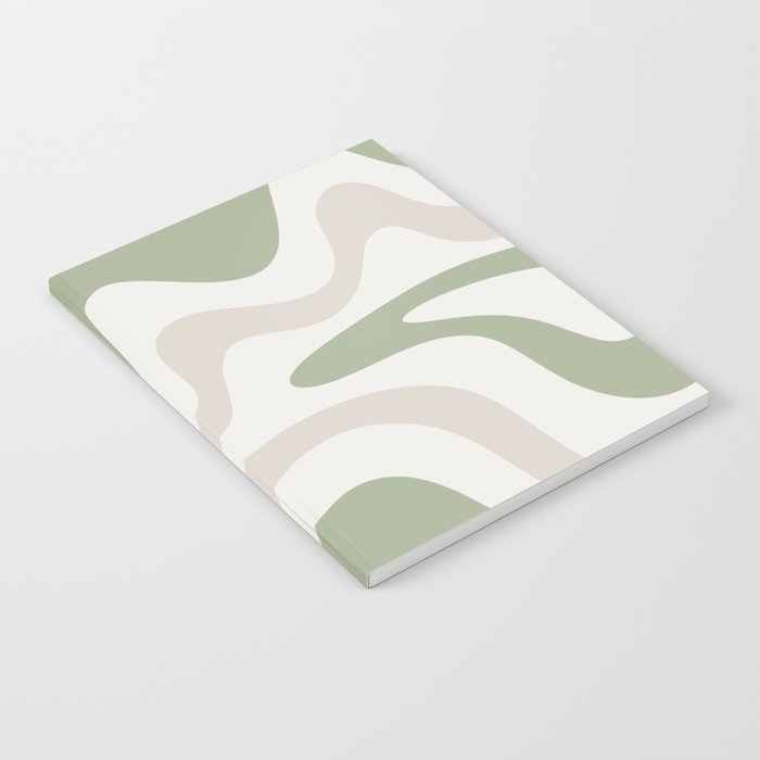 Retro Liquid Swirl Abstract Pattern in Cream, Sage, Beige Notebook Gallery Image 2