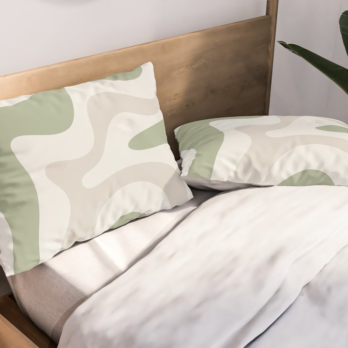 Retro Liquid Swirl Abstract Pattern in Cream, Sage, Beige Pillow Sham Gallery Image 2