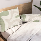 Retro Liquid Swirl Abstract Pattern in Cream, Sage, Beige Pillow Sham Gallery Image 2